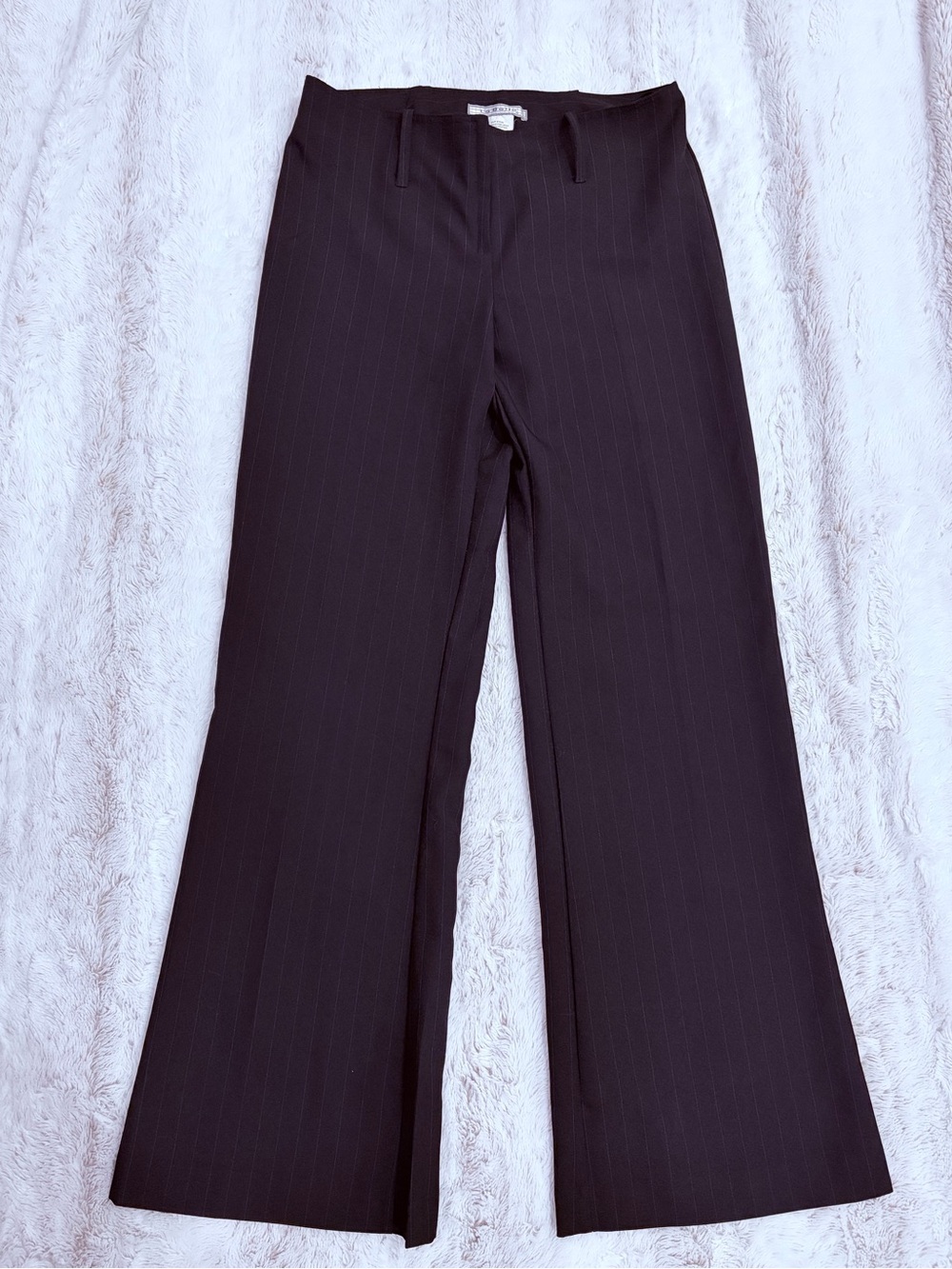 💙 Vintage Y2K Low Rise Navy Pinstripe Flare Trousers Office Siren 90s Wide Leg